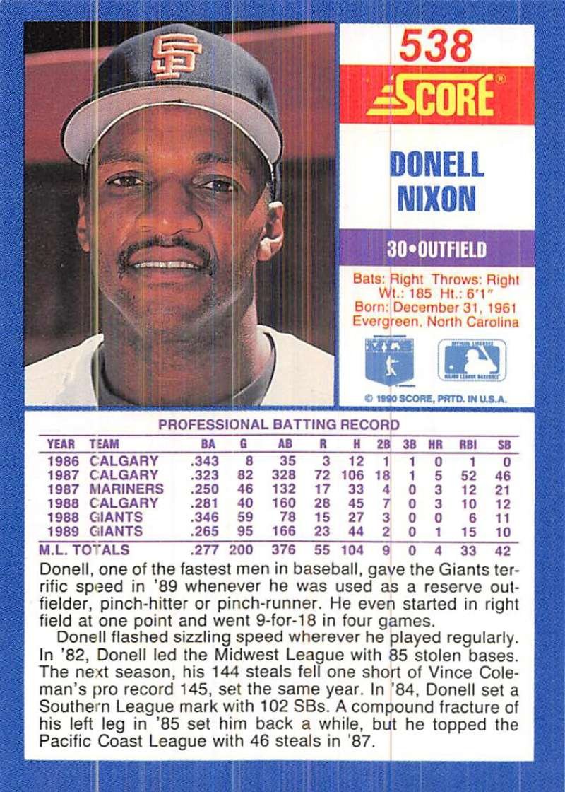 Amazon.com: 1990 Score Baseball #538 Donell Nixon San Francisco